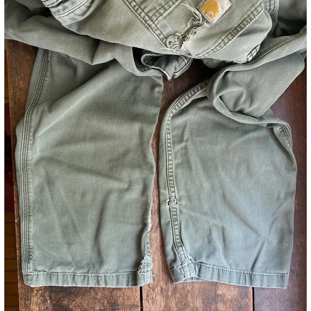 CARHARTT Distressed Streetwear Skate Relaxed Work Worn Pants, Grail, 33x34 Moss